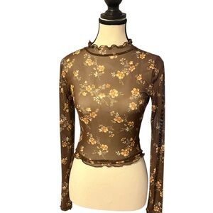 Francesca's Collections Floral Long Sleeve Top - Brown